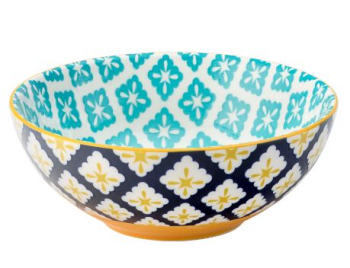 UTOPIA CADIZ VITRIFIED PORCELAIN BLUE/YELLOW PATTERN BOWL 6.3Inch