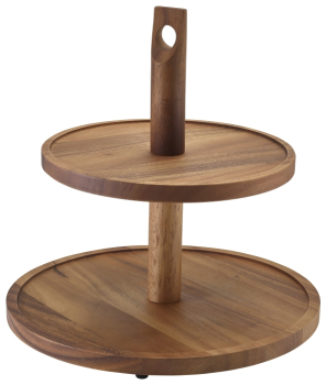 GENWARE ACACIA WOOD TWO TIER CAKE STAND 11.4Inch