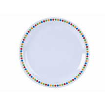 GENWARE MELAMINE WHITE WITH COLOURED SPOTS PLATE 8.9inch