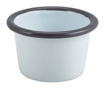 GENWARE ENAMEL WHITE/GREY RIM RAMEKIN 3.2OZ