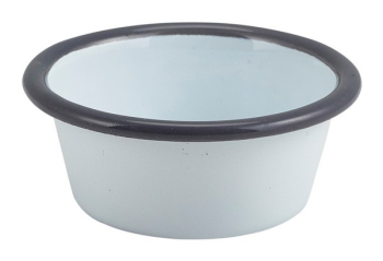 GENWARE ENAMEL WHITE/GREY RIM RAMEKIN 3.2OZ