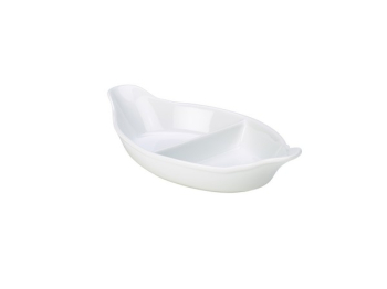 GENWARE WHITE PORCELAIN 2 DIVIDED OVAL DISH 12.4X6.1Inch