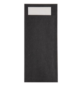 KRAFT BLACK CUTLERY POUCH WITH WHITE NAPKIN X500