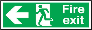 FIRE EXIT' MAN RUNNING ARROW LEFT RIGID SIGN 150X450MM