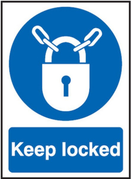 KEEP LOCKED' BLUE SIGN 210X148MM