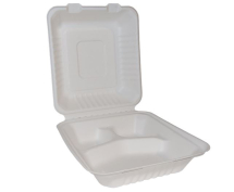 BAGASSE SQUARE LUNCH BOX 8 X 8inch 3 COMPARTMENTS